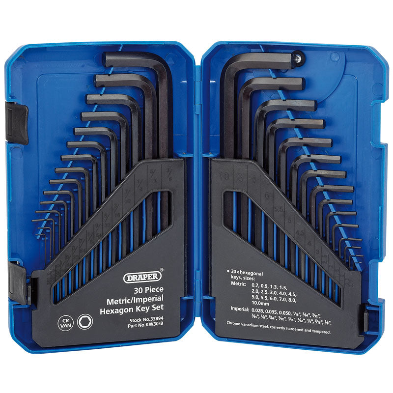 Draper 33894 30 Piece Hexagonal Allen Keys Metric / Imperial 0.7mm -> 10mm