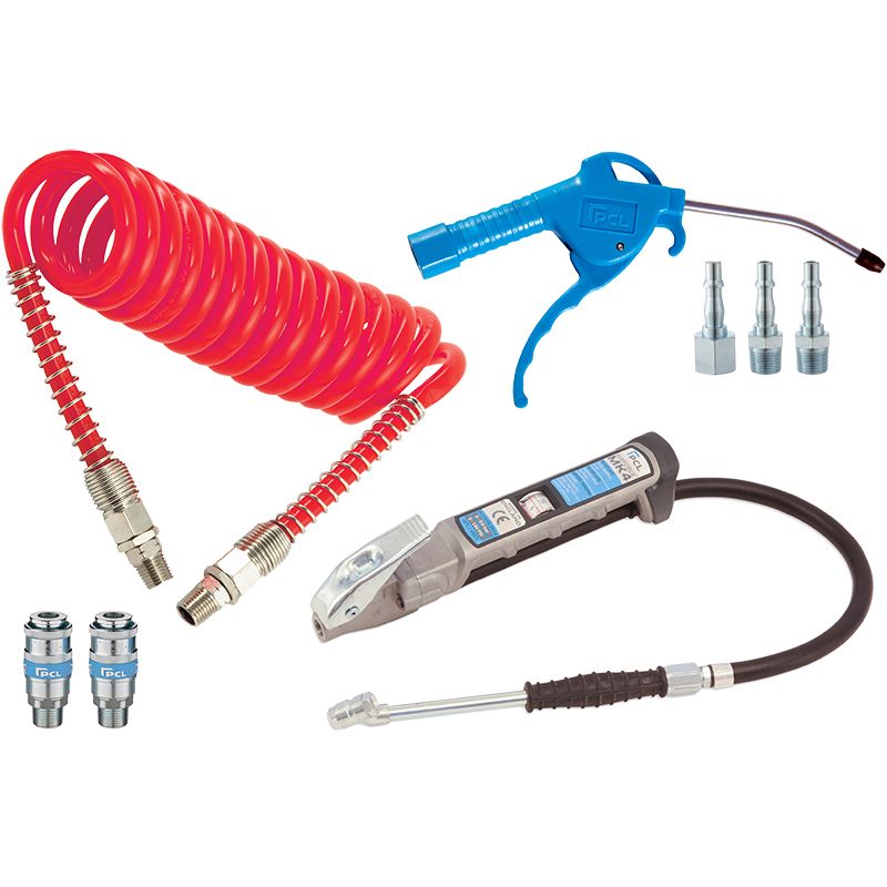 8 Piece Genuine Pcl Air Accessory Kit - Tyre Inflator, Hose, Blowgun, Connectors