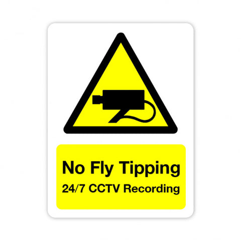 Safety Sign No Fly Tipping CCTV Recording White/Yellow/Black Large 300 X 400mm