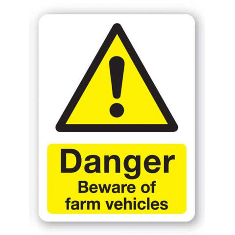 Safety Sign Danger Beware of Farm Vehicles White/Yellow/Black Large 300 X 400mm