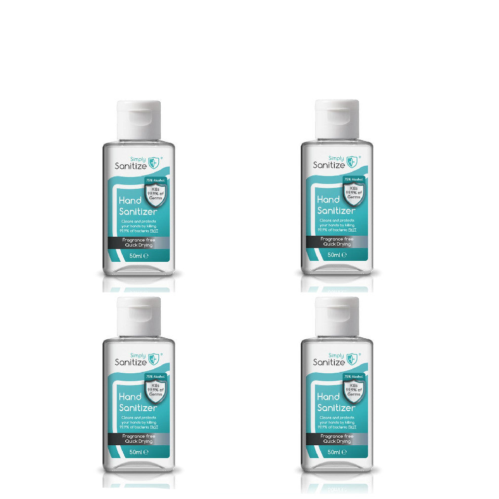 4 X Simply Hand Sanitizer Pocket Size Antibacterial Gel 75% Alcohol 50ml