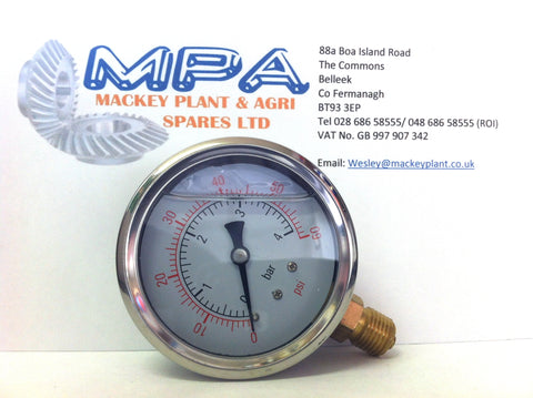 Hydraulic Glycerine Pressure Gauge 60Psi, 63 mm, Bottom Connection 1/4" Bsp - MPA Spares