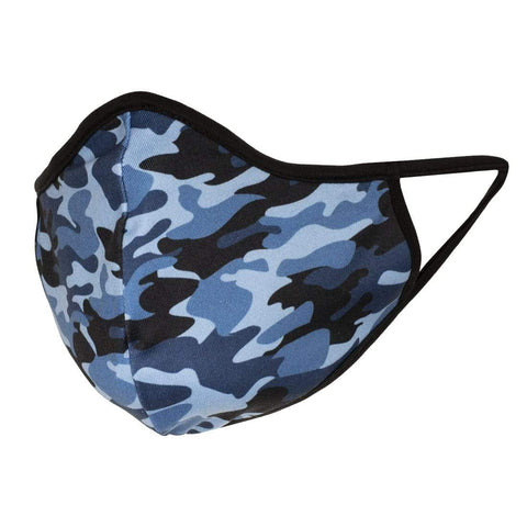 3 X Blue Camo Cotton Face Masks - Washable Reusable Double Padded Adjustable Straps