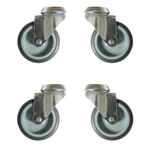 4 X 75mm Rubber Swivel Castors with Threaded Bolt - Capacity 60 Kg Each
