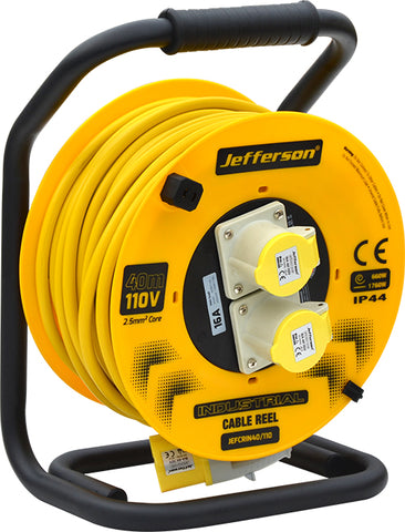 Jefferson Industrial Cable Reel 110V 16A 40M - 2 Sockets - 2.5mm2 Core