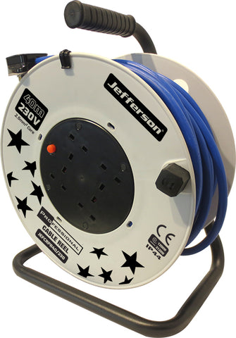 Jefferson Professional Cable Reel 230V 13A 40M - 4 Sockets - 2.5mm2 Core