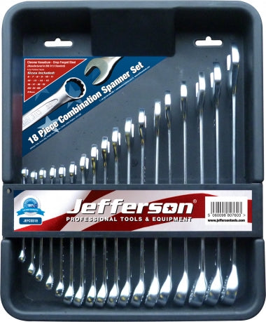 Jefferson 18 Piece Combination Spanner Set - Polished Chrome Vanadium