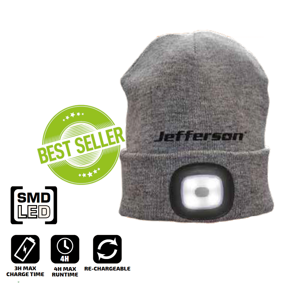 Jefferson 160 Lumens LED USB Rechargeable Beanie Hat - Washable