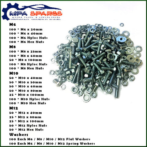 2275 PIECE NUTS & BOLTS VARIETY PACK - M6, M8, M10, M12, WASHERS, NYLOC - MPA Spares