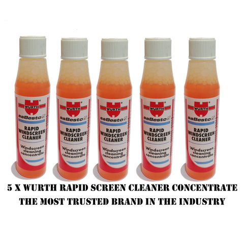 5 x Wurth Rapid Windscreen Cleaner Concentrate - Each Bottle Makes 3 Litres