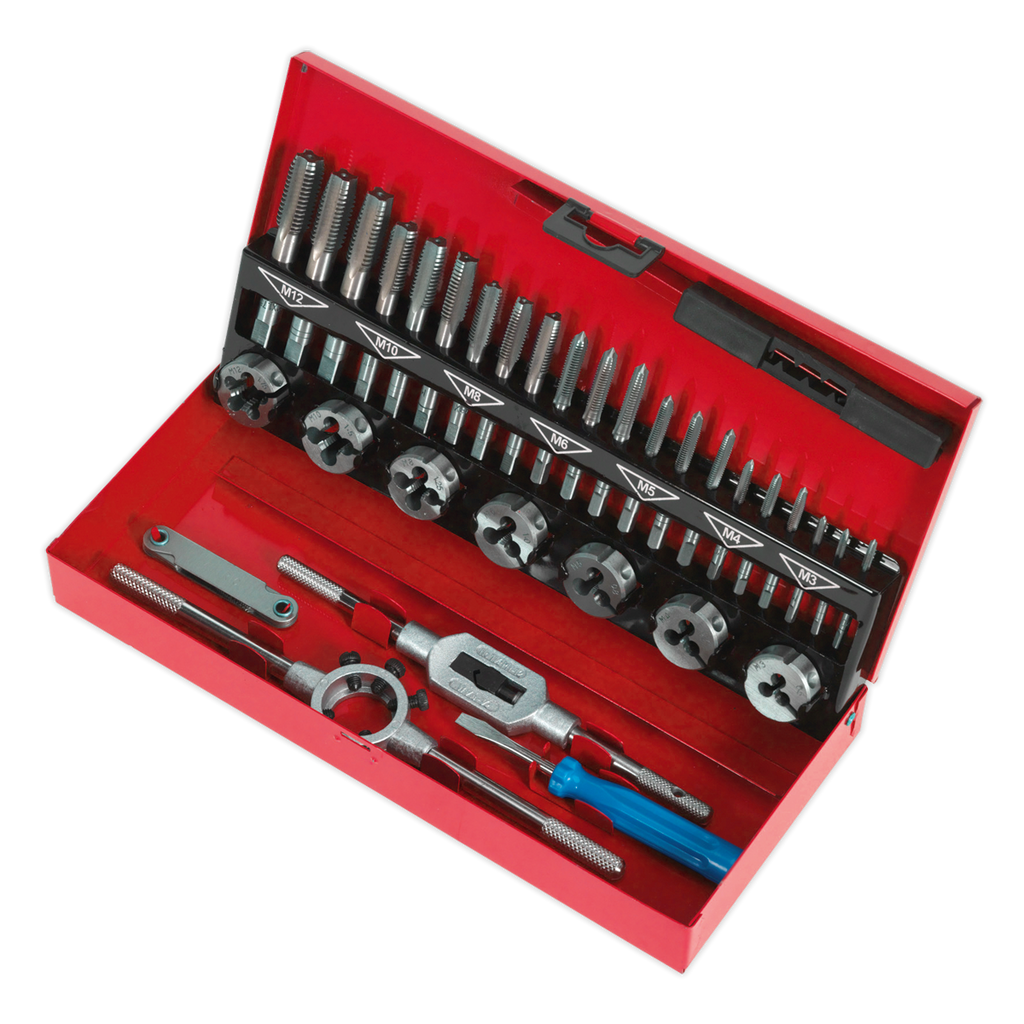 Sealey 32 Pc Tap & Die Set Metric M3-M12 - Steel Alloy Thread Repair Set