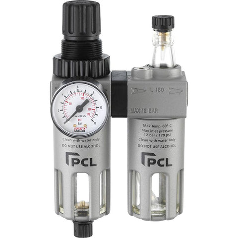 PCL 1/4" Air Treatment Air Filter / Regulator & Lubricator with Bracket and Gauge