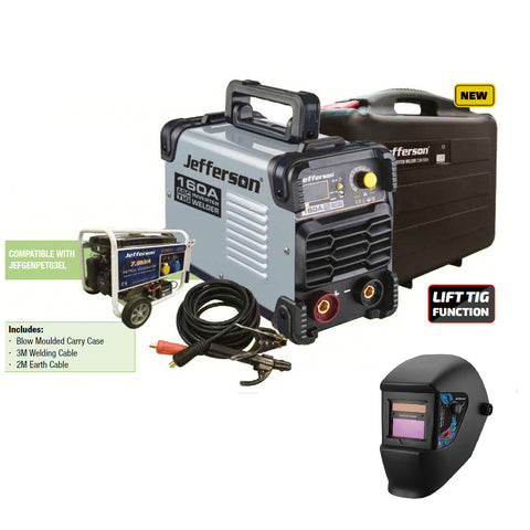 Jefferson 160Amp Arc Welder With Auto Welding & Grinding Helmet (16A 230V)