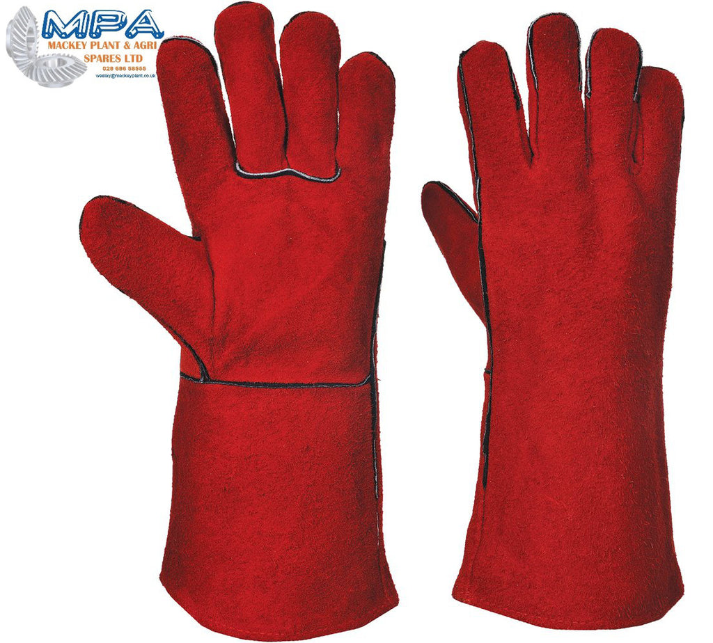 Pair Of Red Superior Gauntlets - Welding Glove With Cotton Lining - MPA Spares