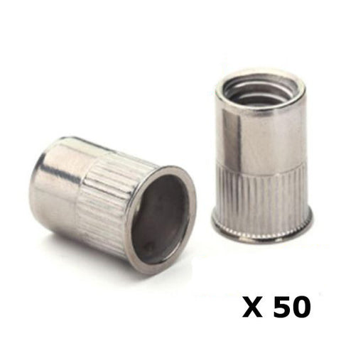 Pack Of 50 Rivet Nuts Grooved Serrated Steel M6 X 14mm Inserts Knurled